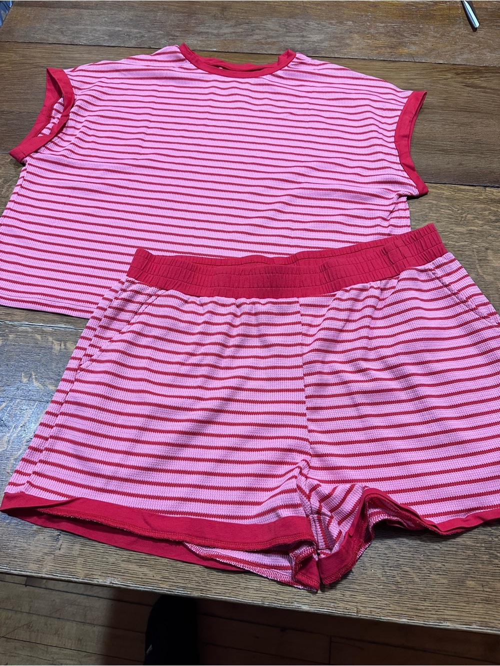 Women’s Pink Striped Elastic-Waist Short set sz XXL